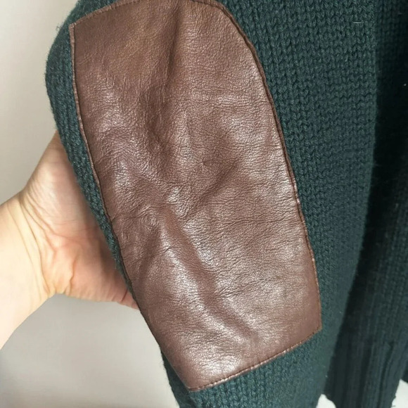 Vintage Polo Ralph Lauren Forest Green Wool Pullover with Leather Patches XL - Picture 2 of 10